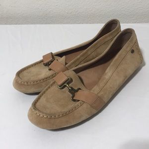 Ugg 8 suede tan loafers slip on shoes nude brass